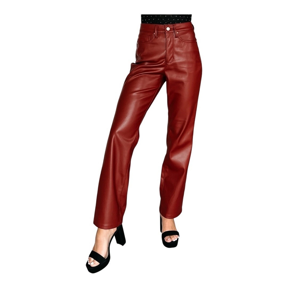 Judy Blue High Rise Tummy Control‎ Faux Leather Pants Red Women Size 9/29 NWT
